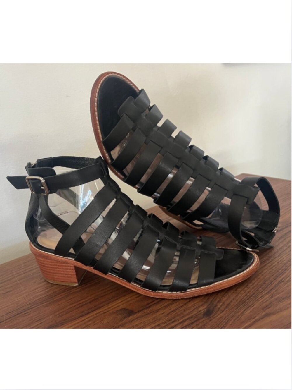 Loeffler Randall Rooney Black Leather Fisherman Heeled Sandals sz 9 Buckle 90s - Picture 2 of 6